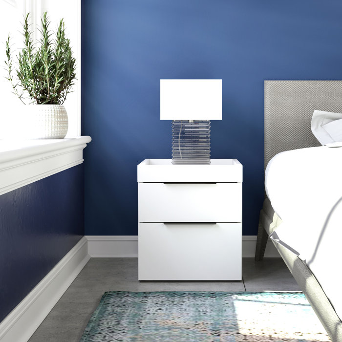Latitude Run® Cozyzet Modern Double Drawer Low Profile Nightstand